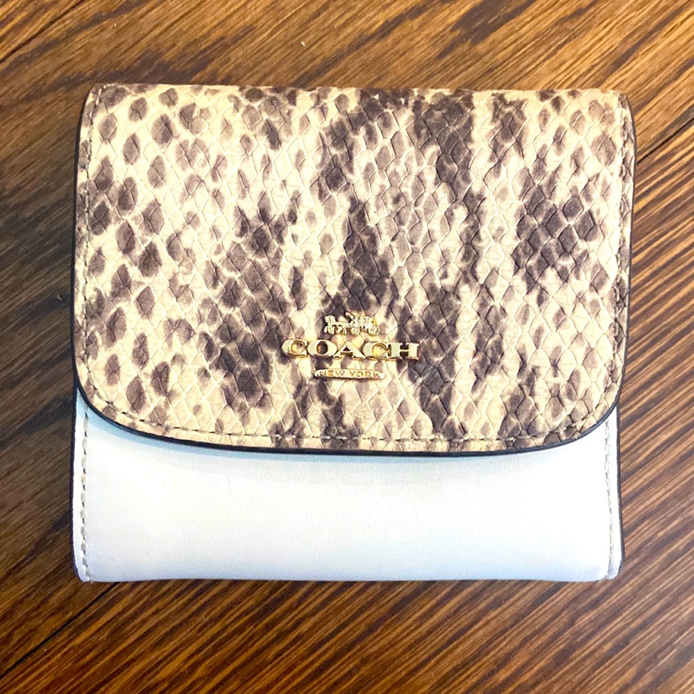 Coach Trifold soft cream/white snake leather wallet.